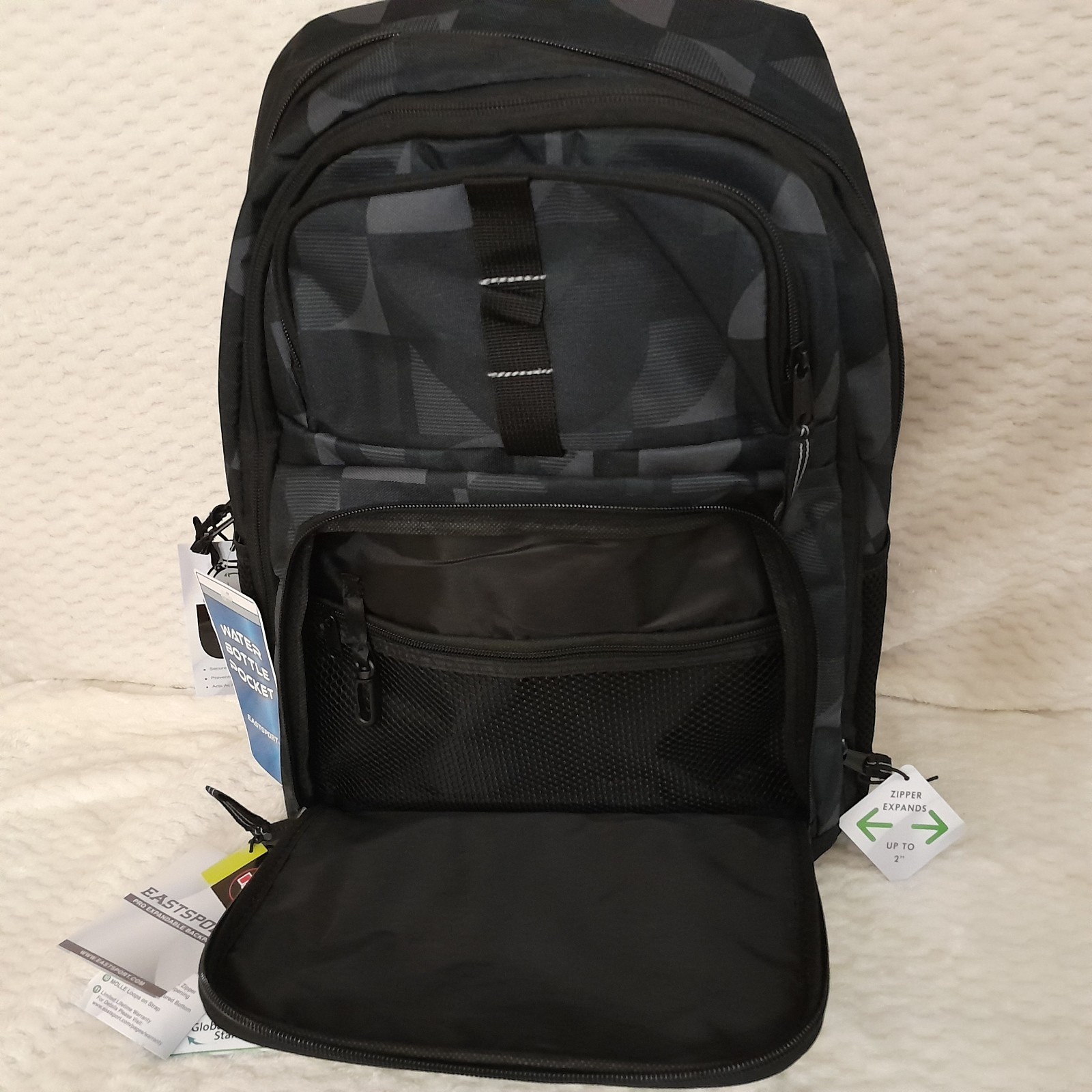 Eastsport Unisex Pro 19″ Backpack Expandable Recycled Studio Geo Black Gray