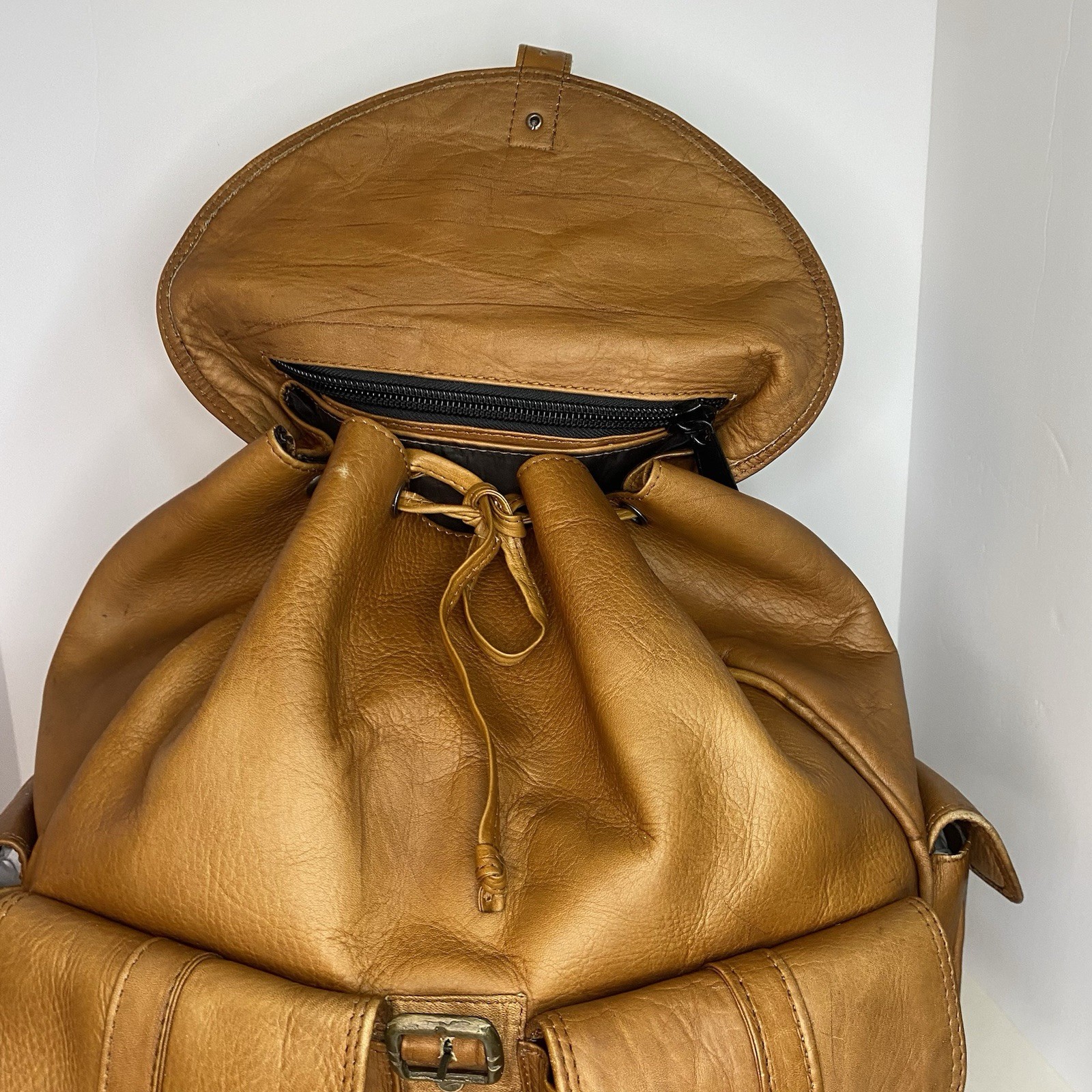 Large Vintage Handmade Leather Backpack Brown Travel Rucksack Lined