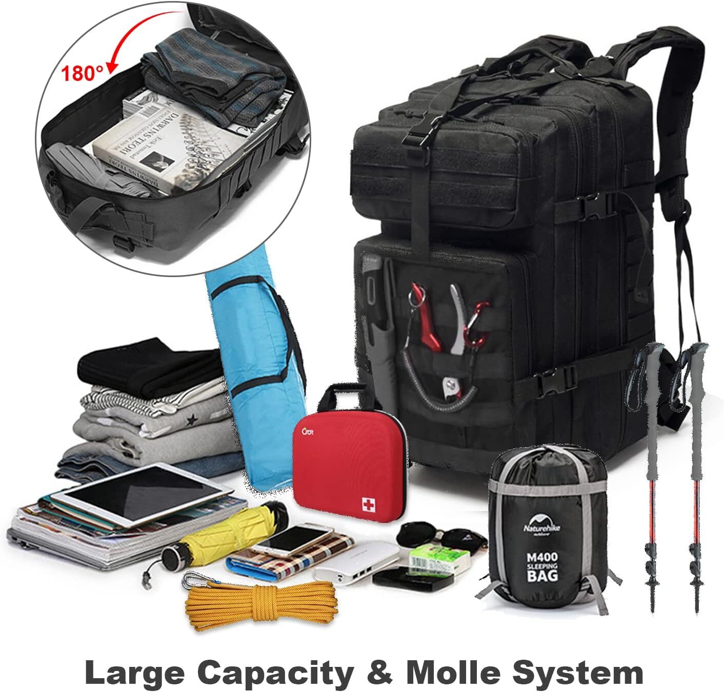 Tactical Military Backpack 50L Waterproof Army Rucksack Hiking Laptop Backpack