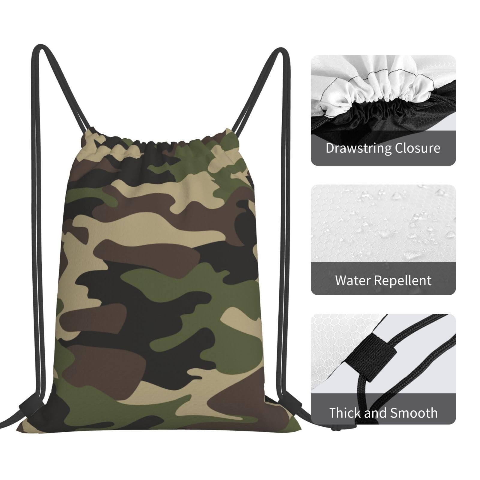 Green Brown Camo Unisex Drawstring Backpack Bag Sport Gym Travel Swim Sackpack