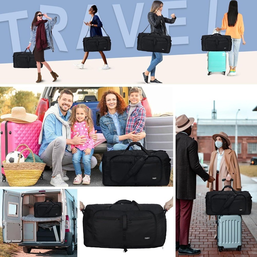 65L Duffle Bag with Shoes Compartment, Foldable Travel Duffel Bags for Men