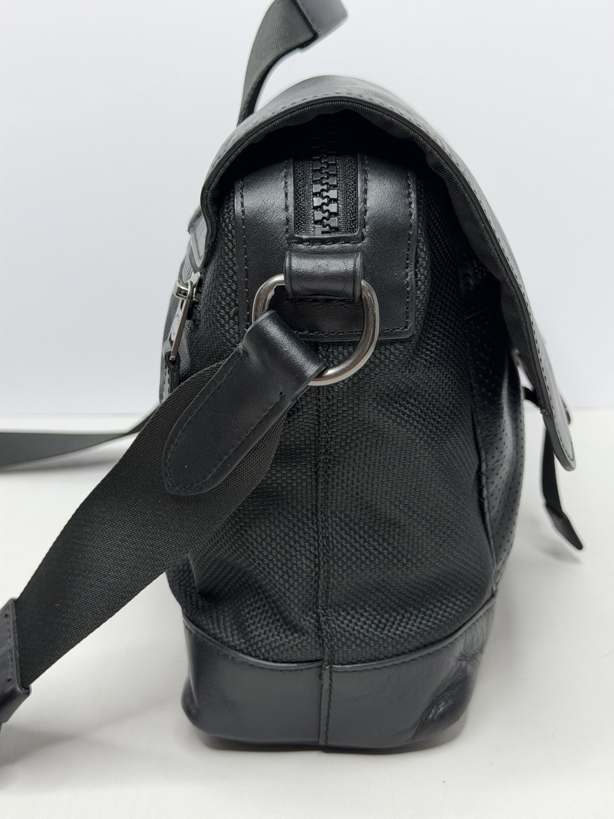 Coach Black Leather Canvas Top Handle Biker Messenger Crossbody Bag