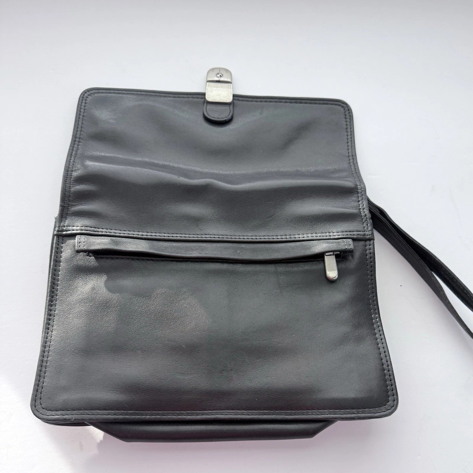 Vintage Studio Wilsons Leather Black Men’s Bag Wrist Strap Clutch Bag 8″ x 9”