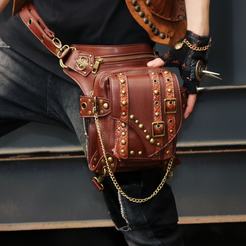 GEARDUKE Men Women Gothic Steampunk Crossbody Shoulder Leather waist Chest Bag