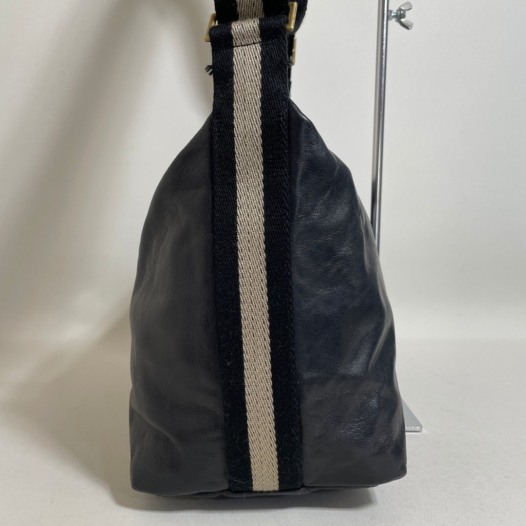 Bally Shoulder Bag Genuine Leather Black Designer With Dustbag 22×33×13cm