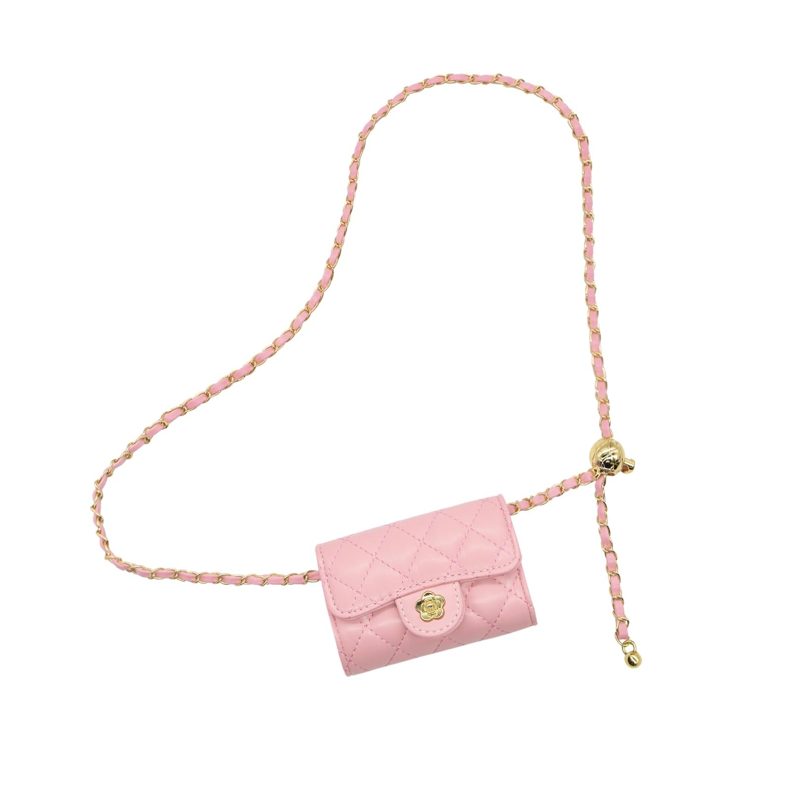 YAMEIZE Mini PU Leather Chain Belt Bag 11cm x 8.5cm x 4cm, Pink 4.7×2.7 Inch
