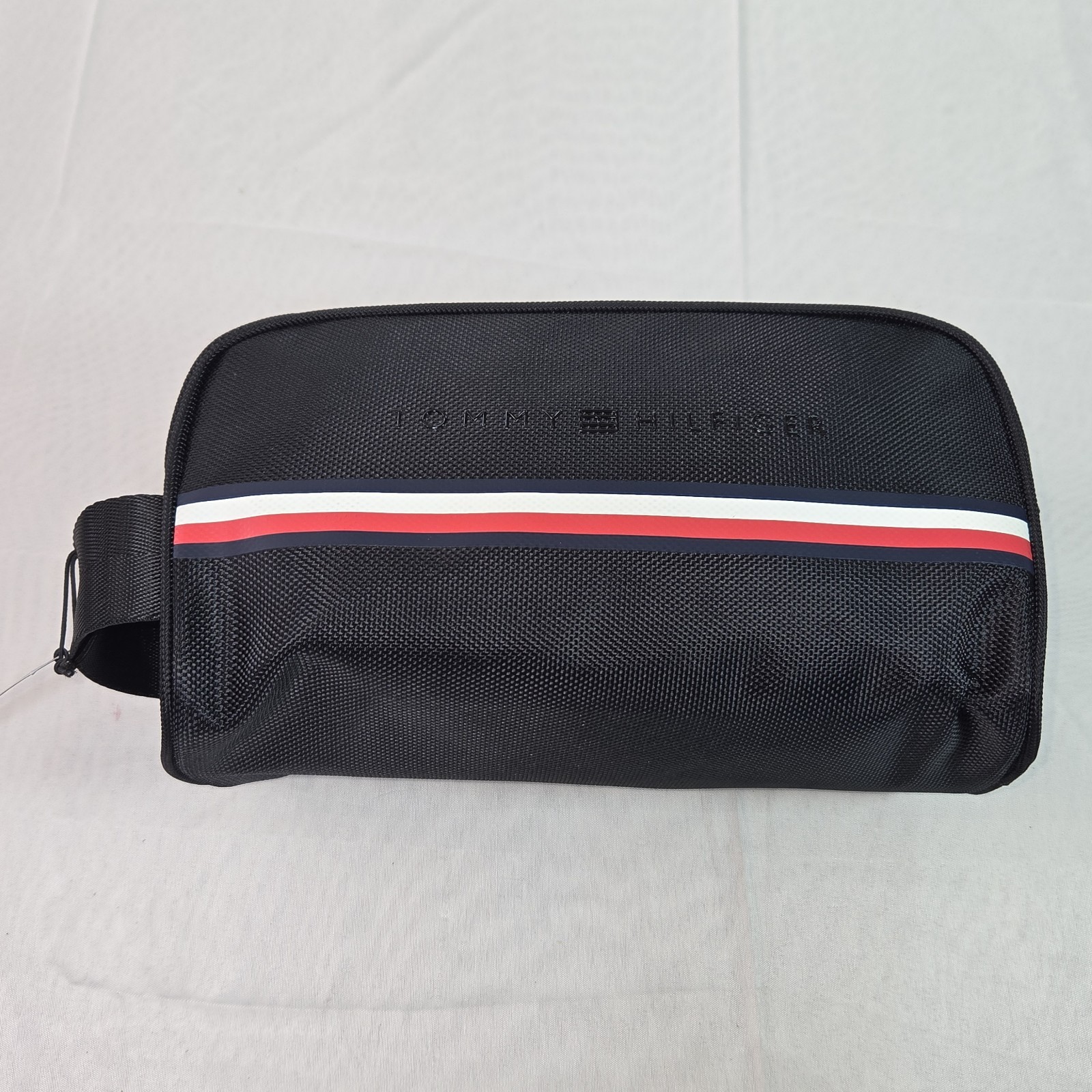 NWT Tommy Hilfiger Black Red/white Stripe Travel Toiletry Bag. Unisex