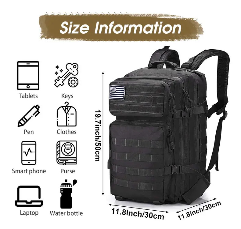 25L–45L Tactical Travel Backpack Men Waterproof Outdoor Sports Multi Bag
