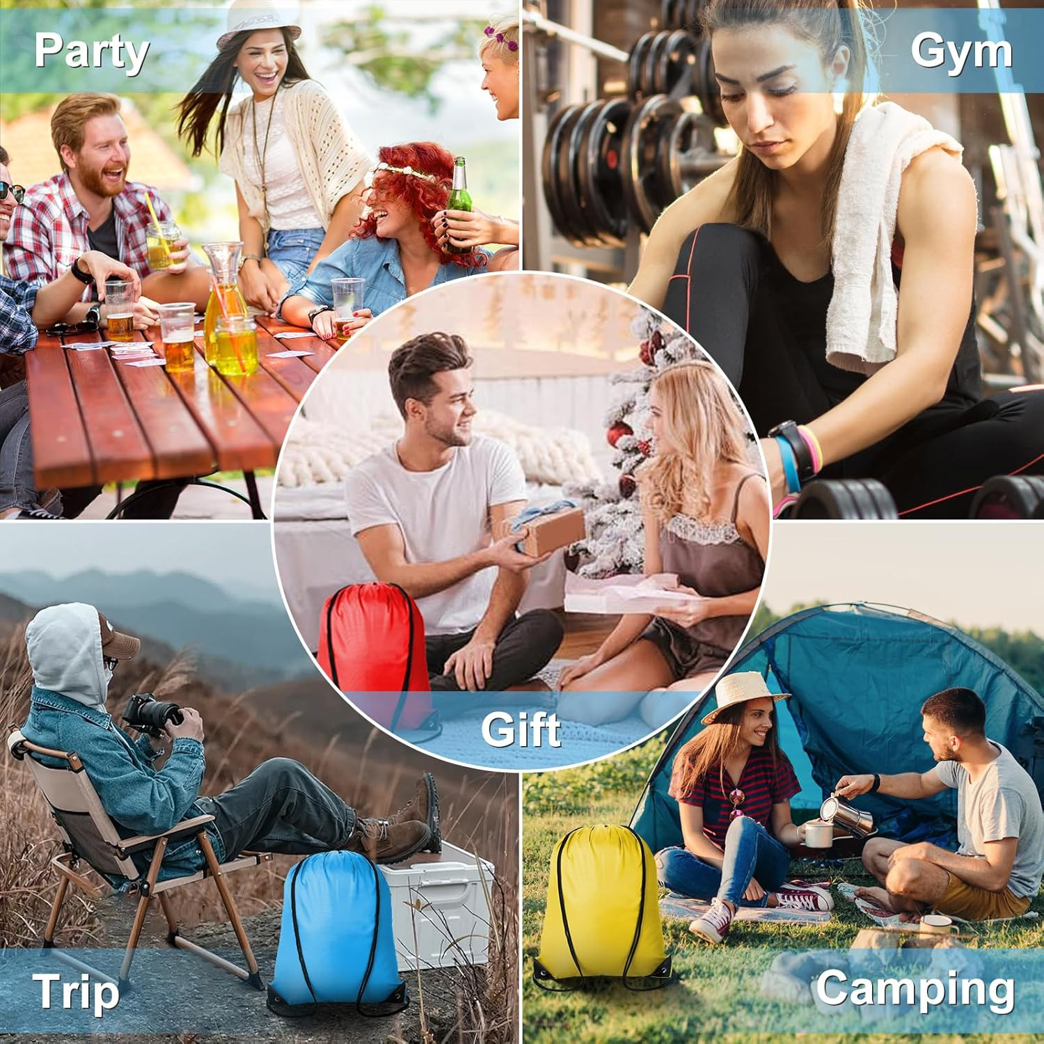 120Pcs Colorful Drawstring Backpacks for Gym, Parties & Travel – Bulk Pack