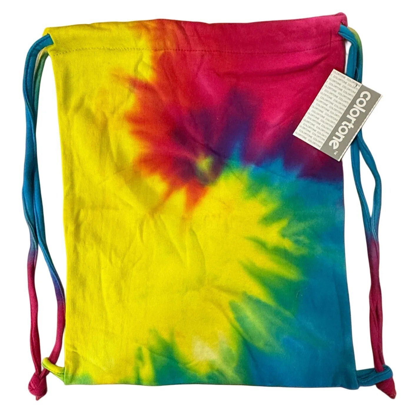 Colortone Colorblock Tie-Dye Reactive Rainbow Drawstring Bag 14″ x 17″ NEW