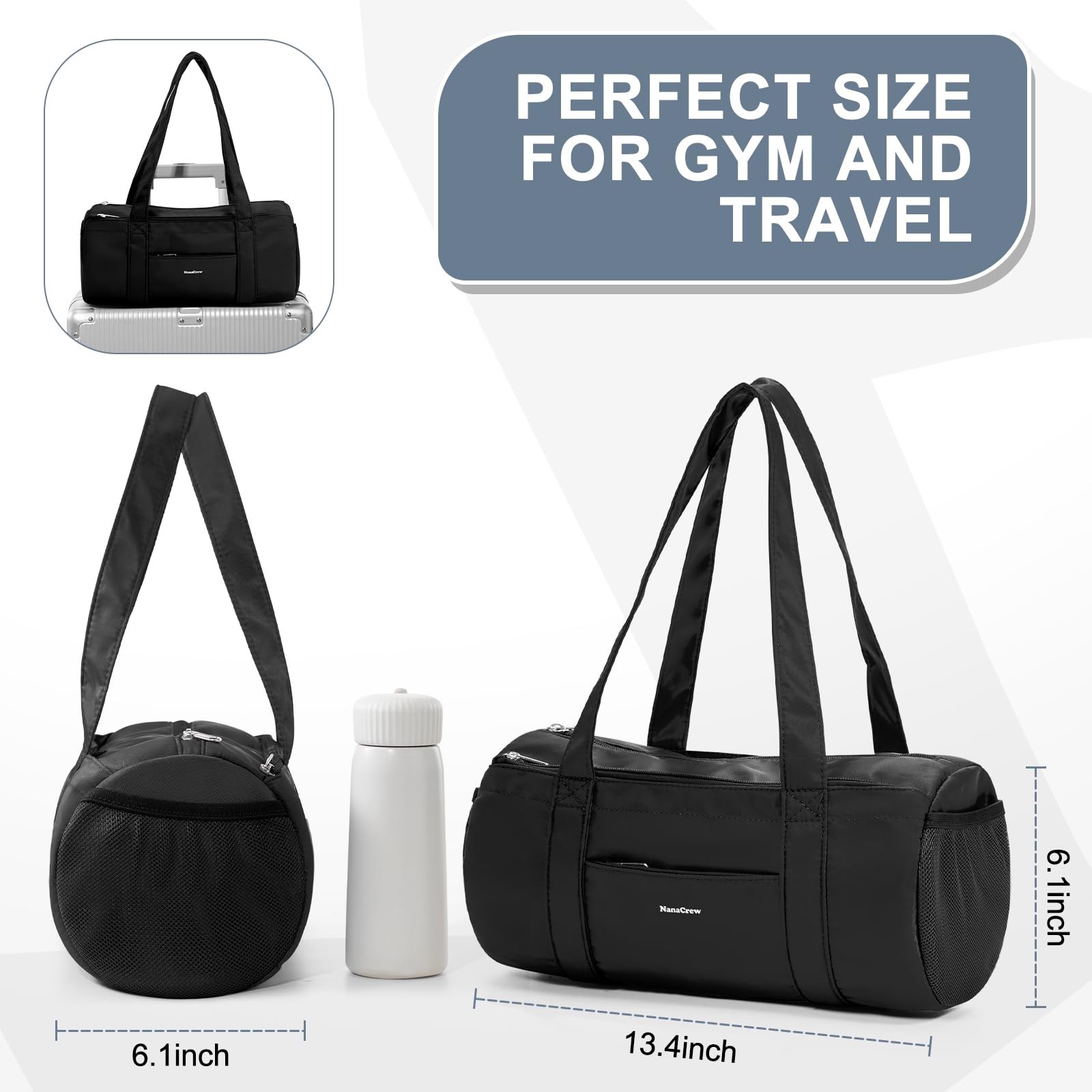 Mini Duffle Bag 13.78” Small Gym Bag, Lightweight Carry On Weekender Overnigh…