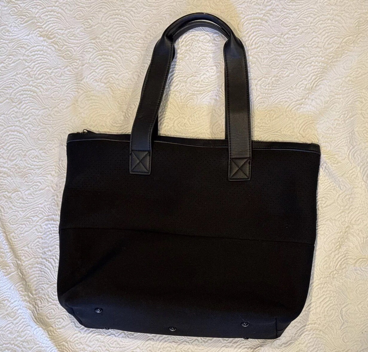 URBAN FIT EXPRESSION Canvas Tote Bag BLACK Shoulder Leather Handle Zipper Close