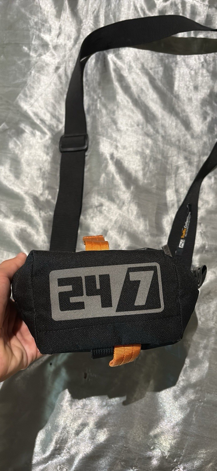 247 Black/Orange Small Crossbody Bag Adjustable Strap Inner Pockets Zip