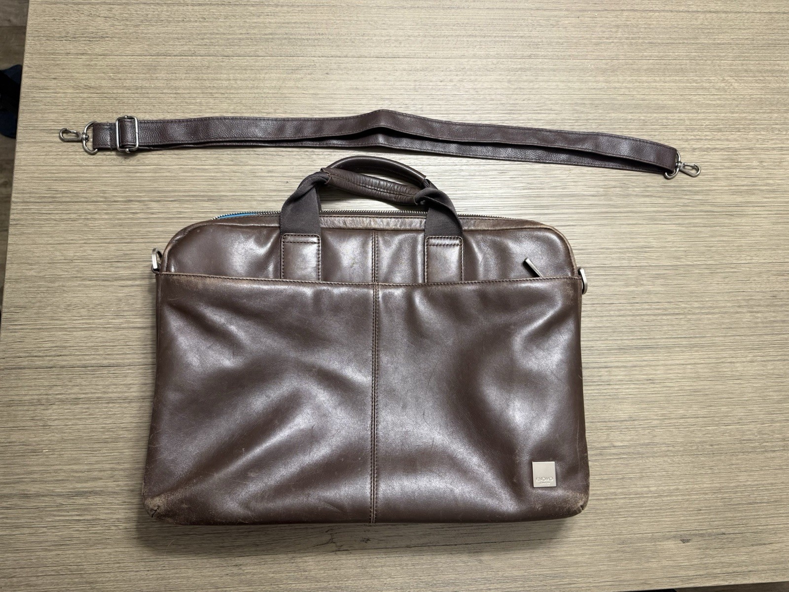 Used Knomo London Stanford 13 Slim Laptop Briefcase Black Leather