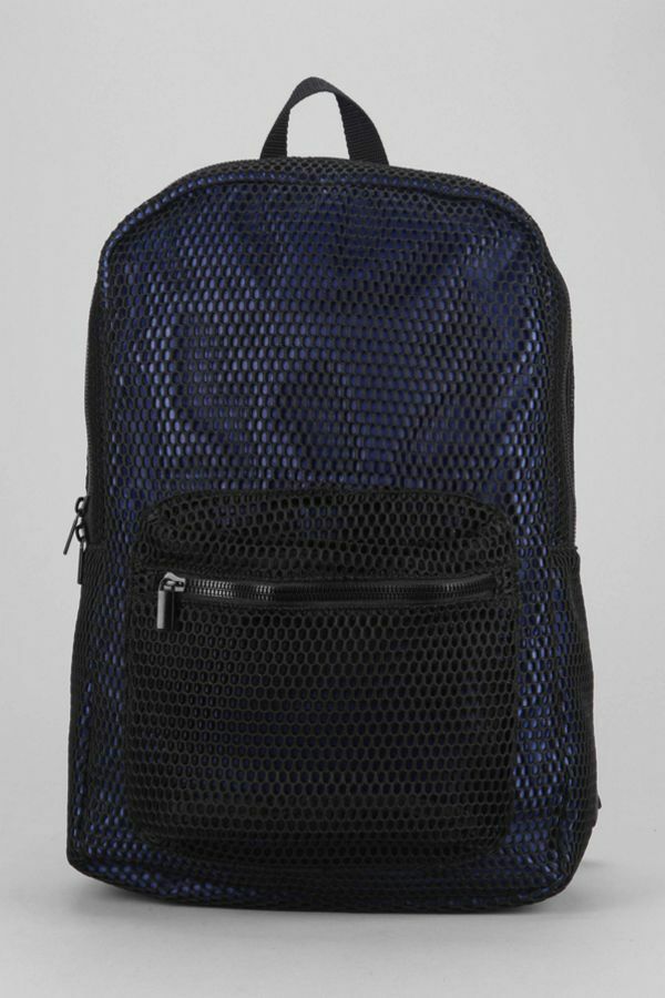 NEW Urban Outfitters Feathers Fine Mesh Backpack Black Blue Adj Straps T-1