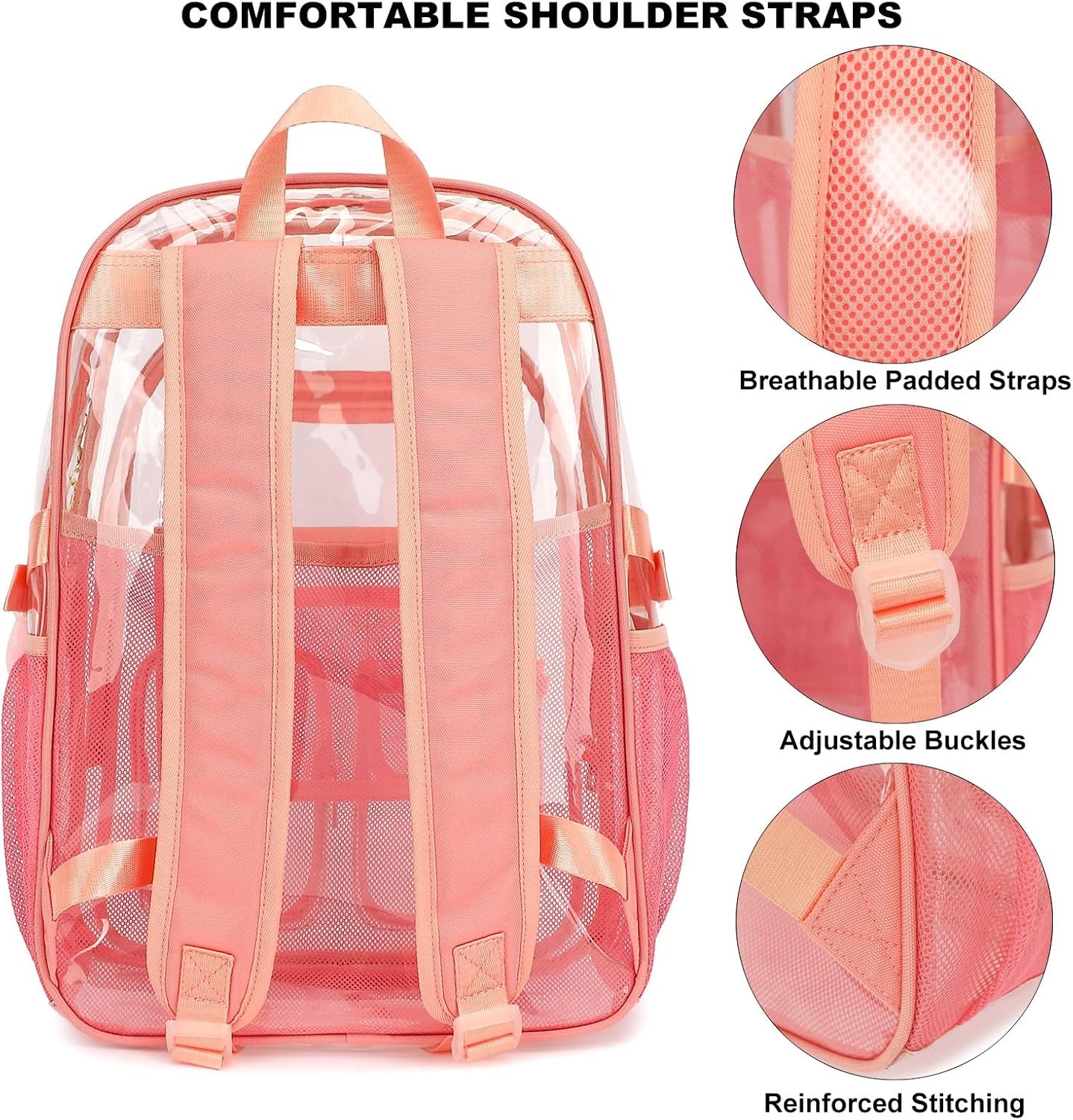Clear Backpack Heavy Duty Transparent Backpacks Stadium Approved Pink