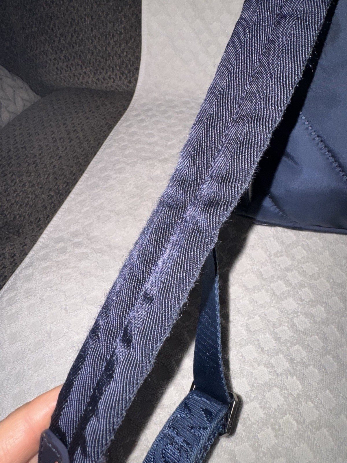 MCM Dieter Two Pocket Monogram Visetos Nylon Leather Flap Backpack Navy Blue Bag