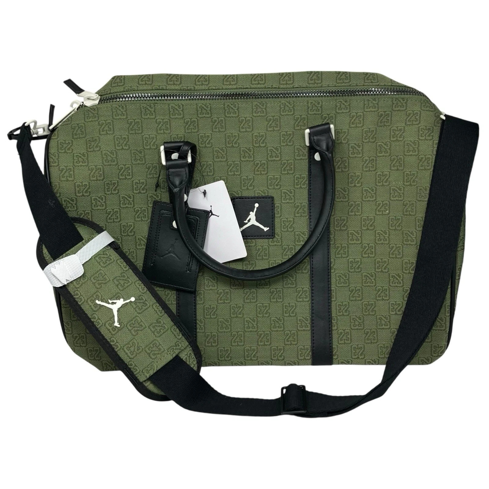 Air Jordan Monogram Logo Jacquard Duffle 25L Luxury Travel Bag Light Olive