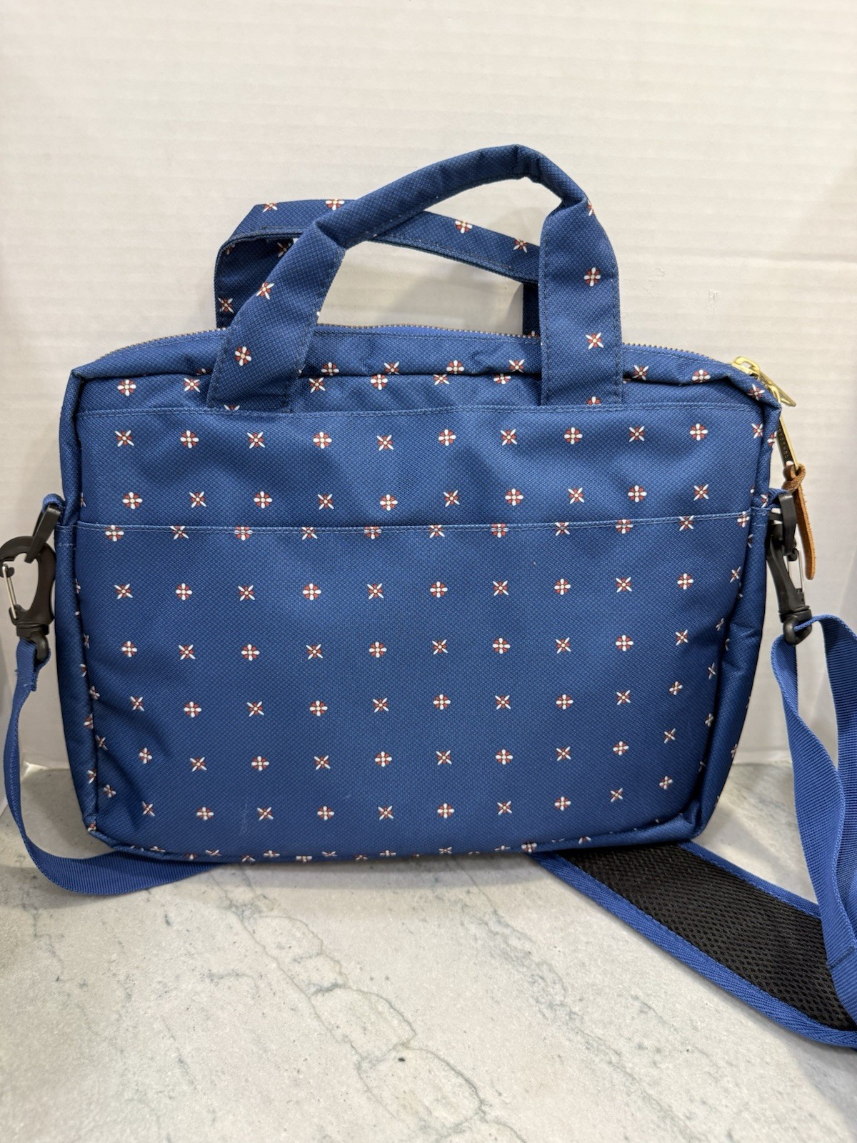 Herschel Blue Geometric Print Laptop Messenger Briefcase Shoulder Bag 15” NWOT
