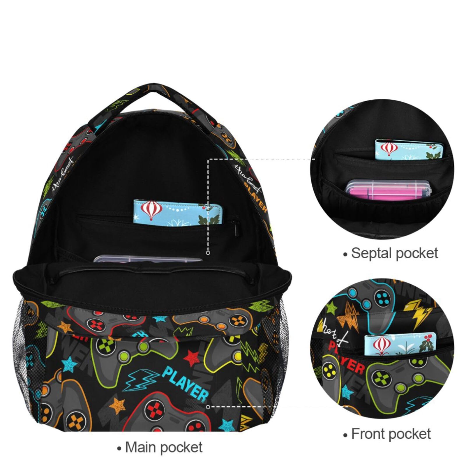 Video Game Backpack Gamer Gaming Travel Hiking Camping School Laptop Bag Room