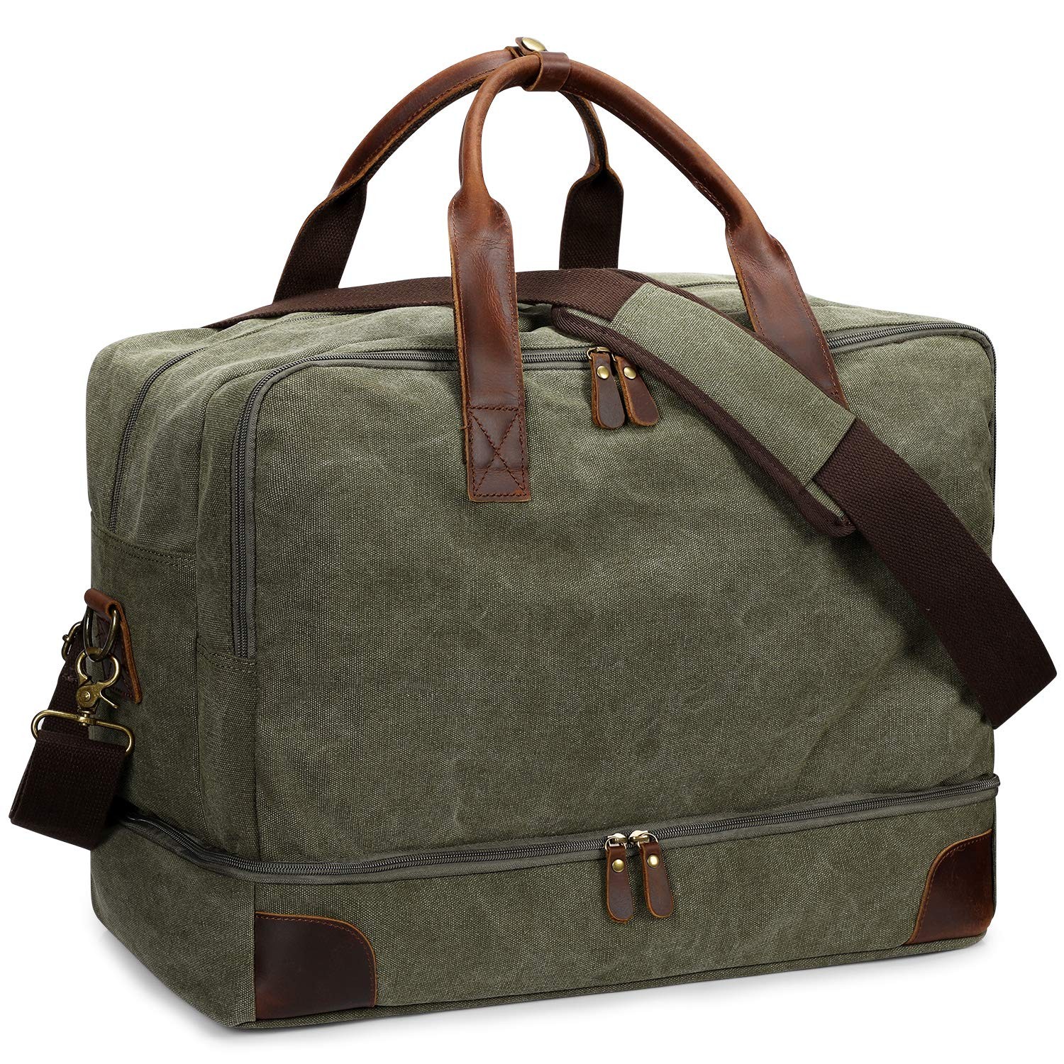 S-ZONE Mens Canvas Duffel Bag Travel Weekend Overnight Large, Army Green