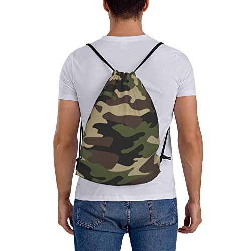 Green Brown Camo Unisex Drawstring Backpack Bag Sport Gym Dance Travel White 6