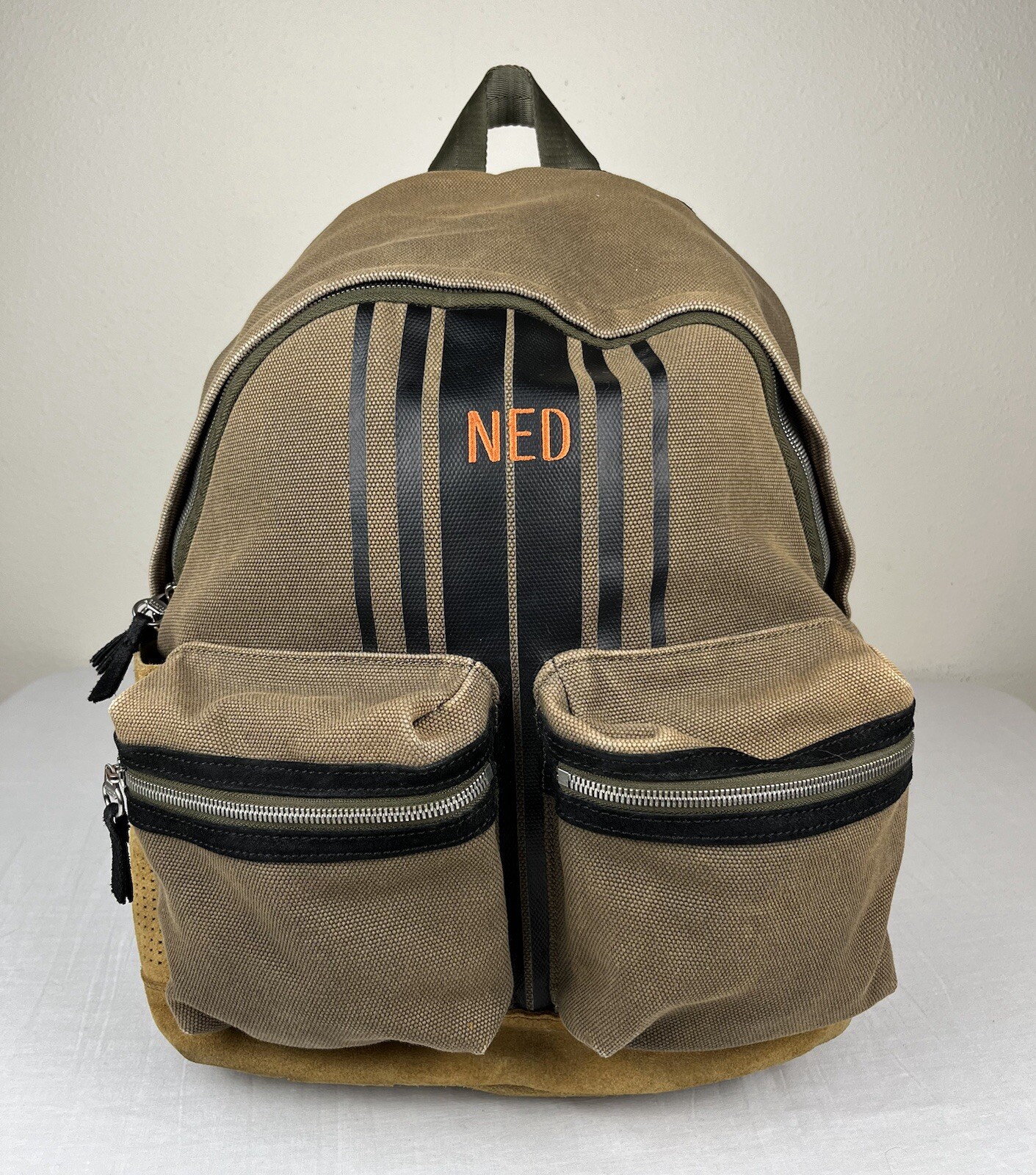 Canvas By Lands End 100% Cotton Leather Bottom 17” Backpack Brown Black RARE