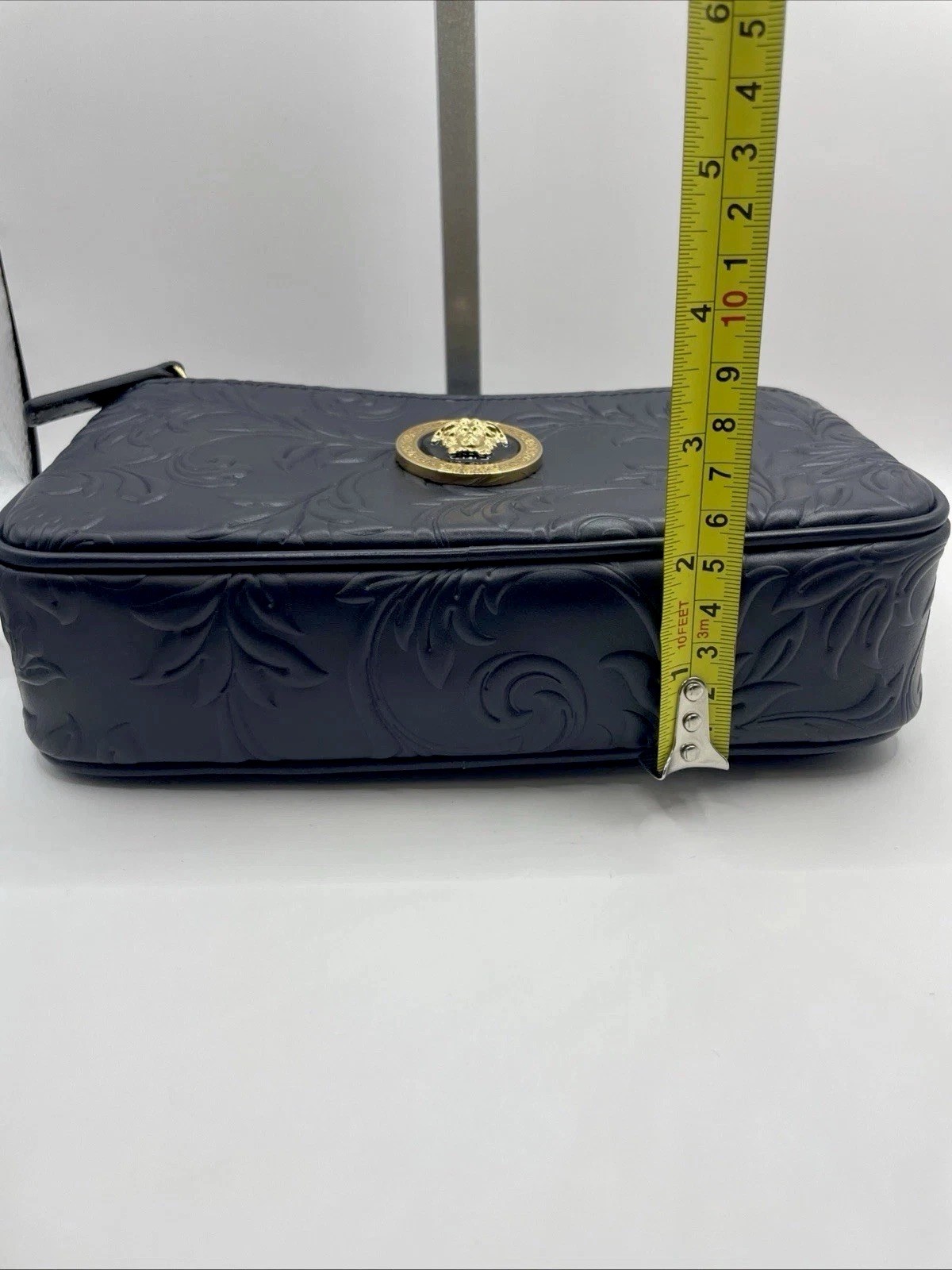 Versace Medusa Head Embossing Calf Leather Blue Crossbody Bag 1005464 IT NWT