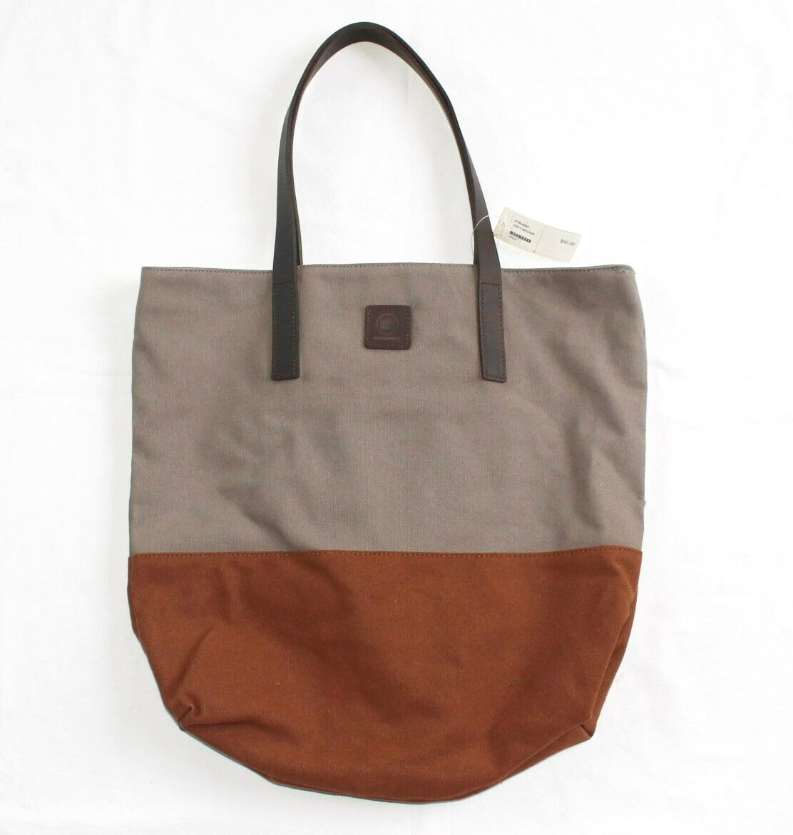 $90 New Urban Travelware CANVAS LEATHER Leather Strap Tote Bag 17×14 Gray Brown