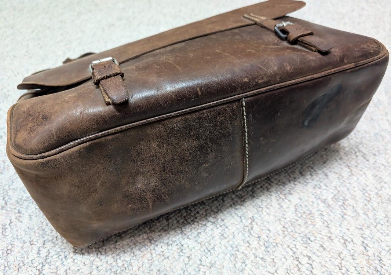 vintage J CREW messenger bag COWHIDE brown leather LAPTOP crossbody 16″ patina