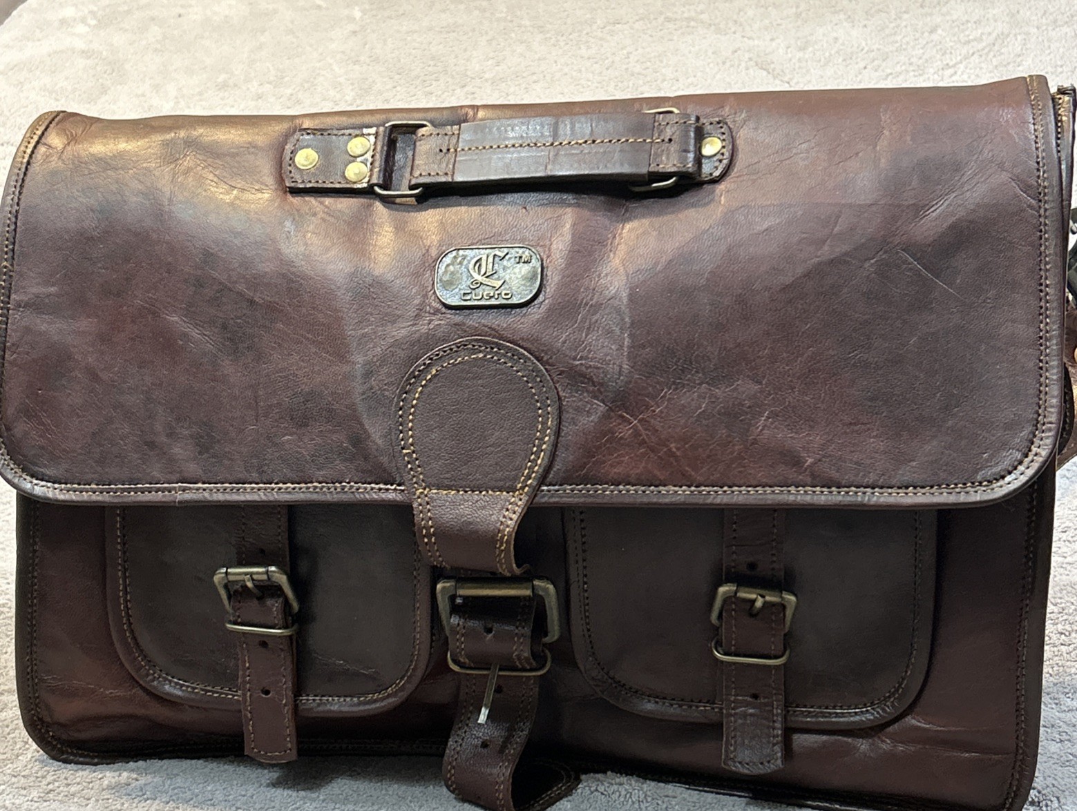 Cuero 18in Large Vintage Handmade Leather Bag for Laptop – Brown