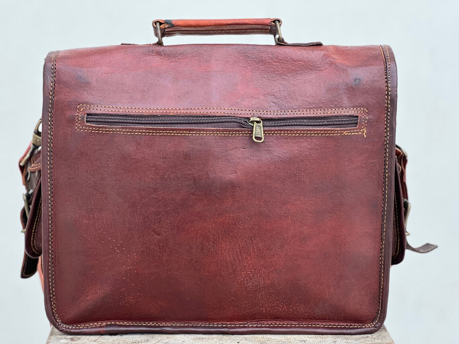 Real Briefcase Bag Men’s Vintage Lambskin Leather Messenger Shoulder Laptop
