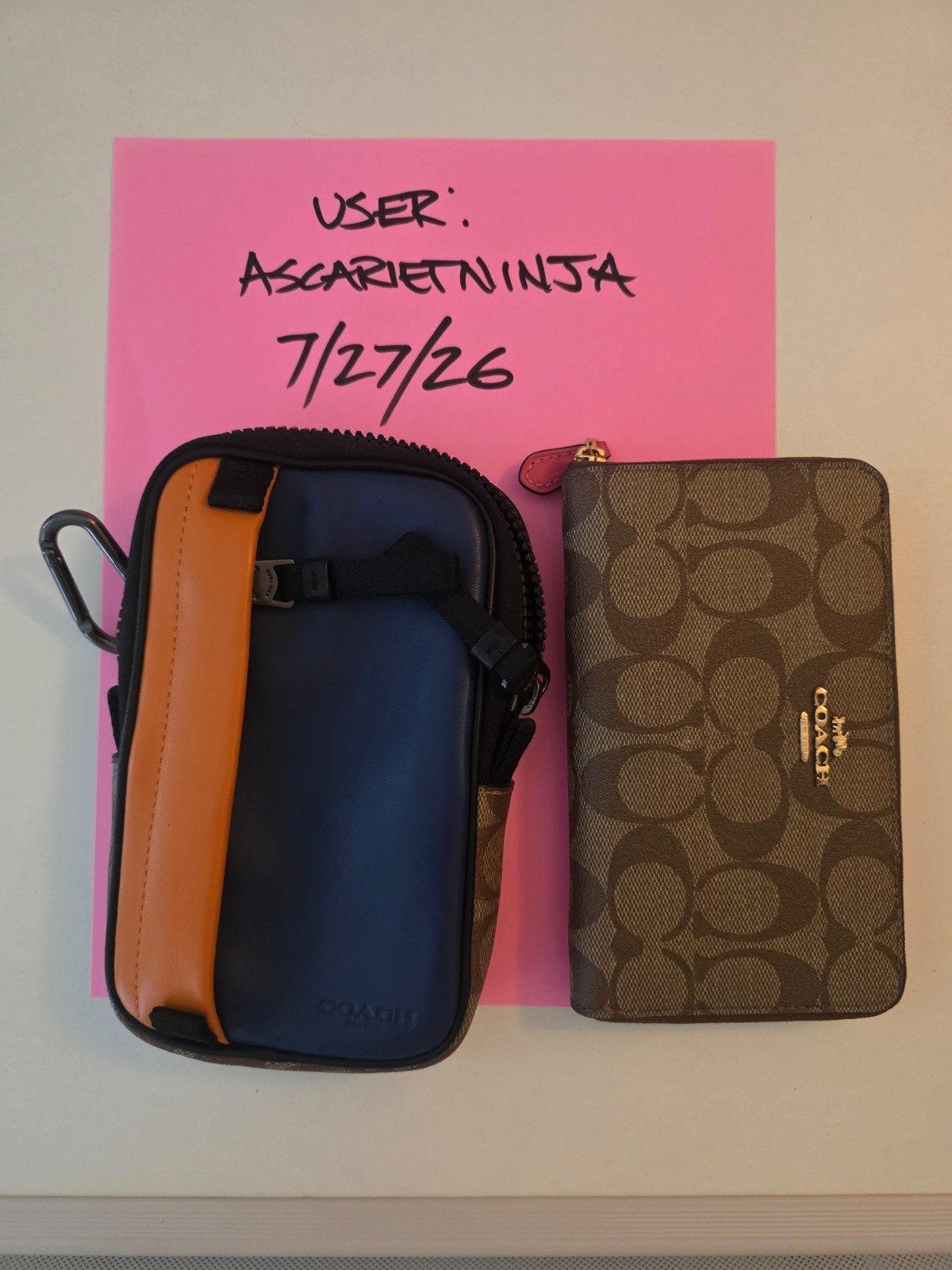 Coach North South Hybrid Pouch/ Wallet Leather Blue Orange