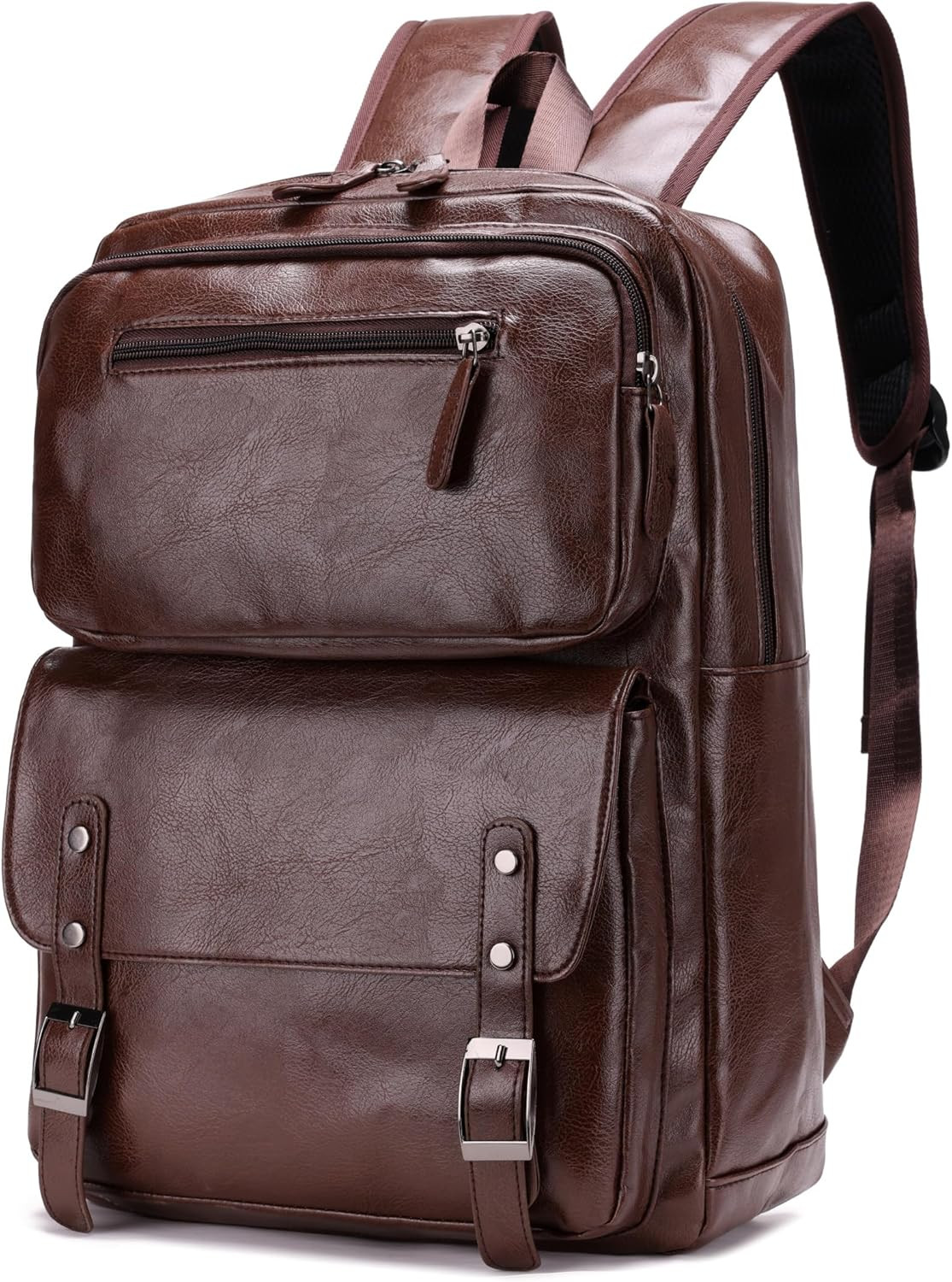 PU Casual Backpack，Men Women Casual Leather Laptop Backpack，Daily Commuter Leath
