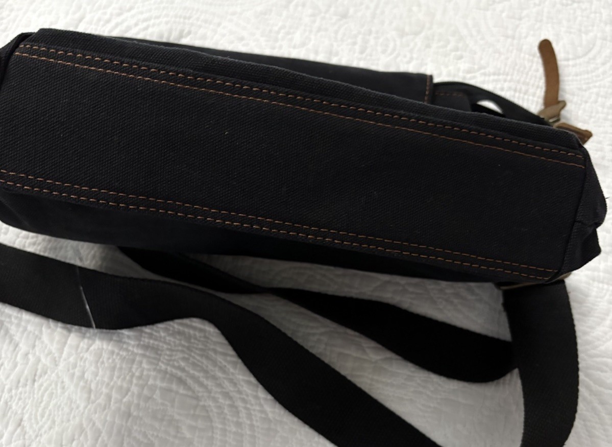Augur Men’s Canvas Bag Leather Accent Black & Brown Shoulder Strap