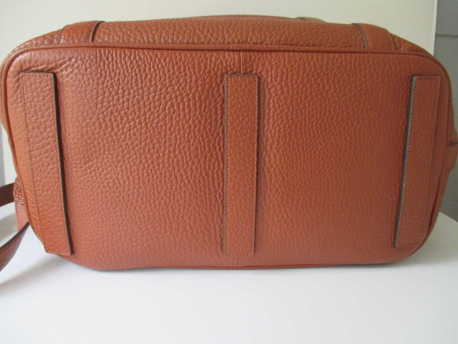 Cole Haan Duffle Bag Brown Pebbled Leather Removable Strap Zipper Close
