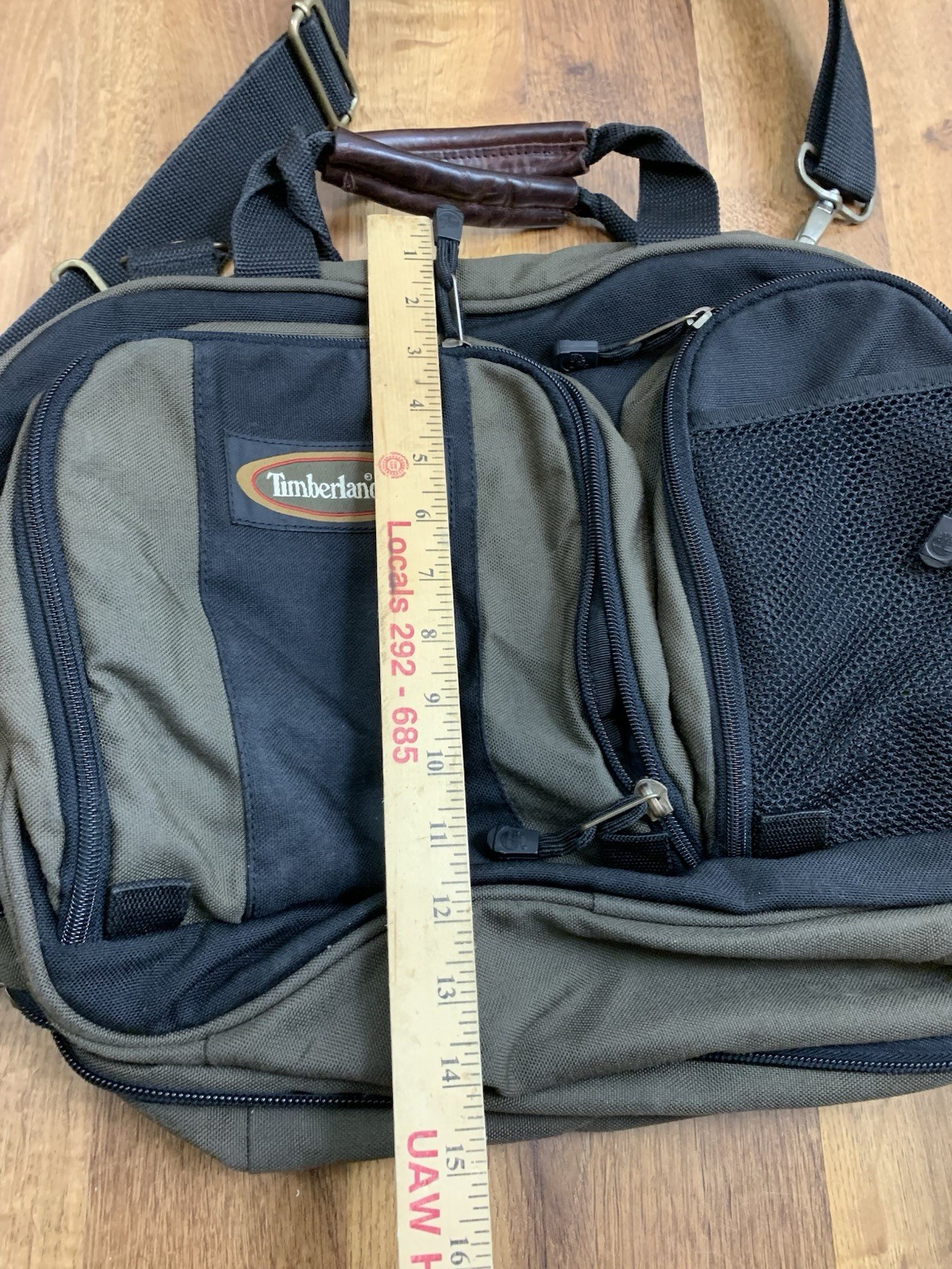 Timberland Canvas Messenger Bag Laptop Briefcase Green Black 14×17