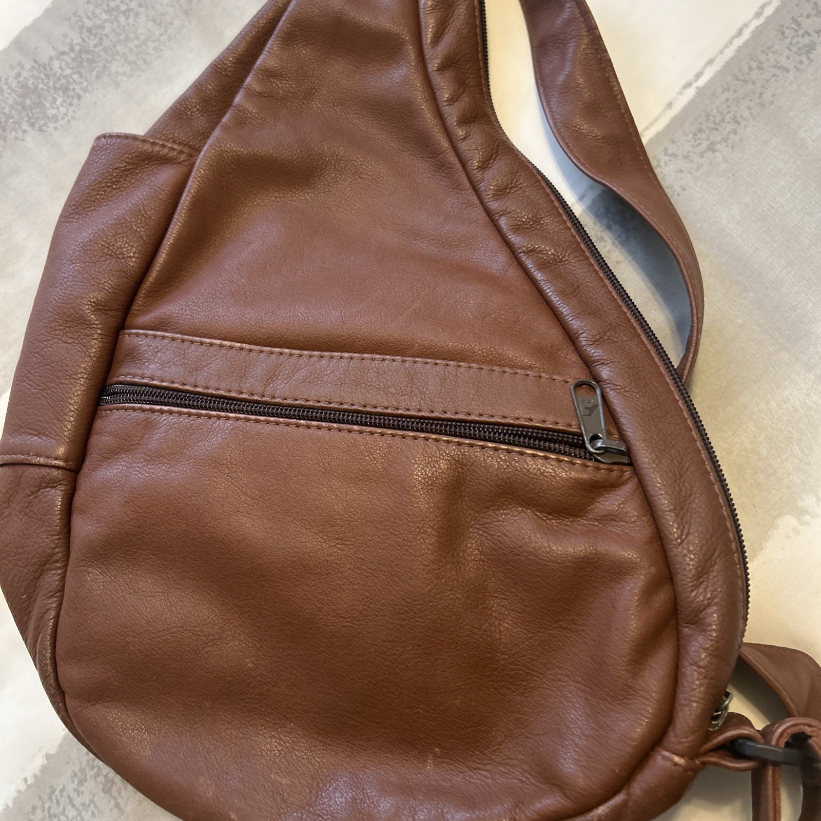 Brown 17×12 Adjustable Strap Ameribag Leather Sling Bag Roomy USA