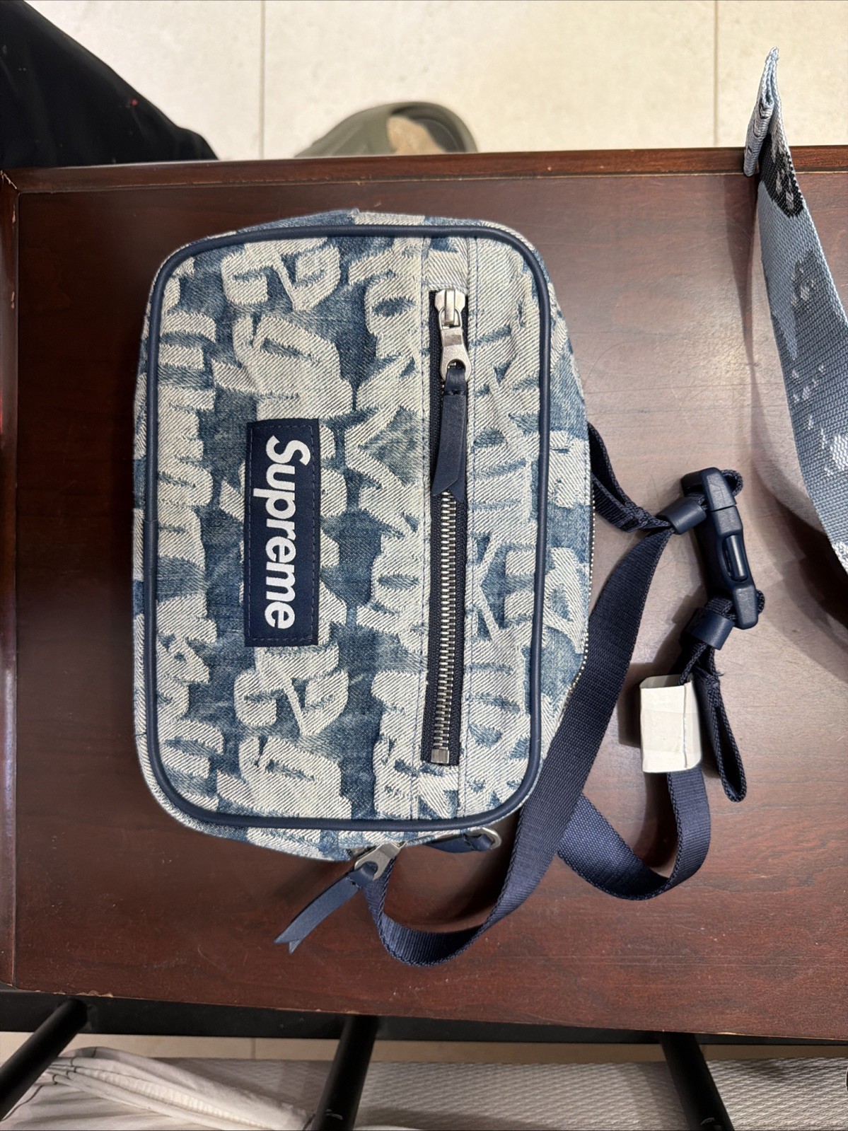 SS22 Supreme Fat Tip Jacquard Denim Waist Bag Blue Authentic SS22 Brand New
