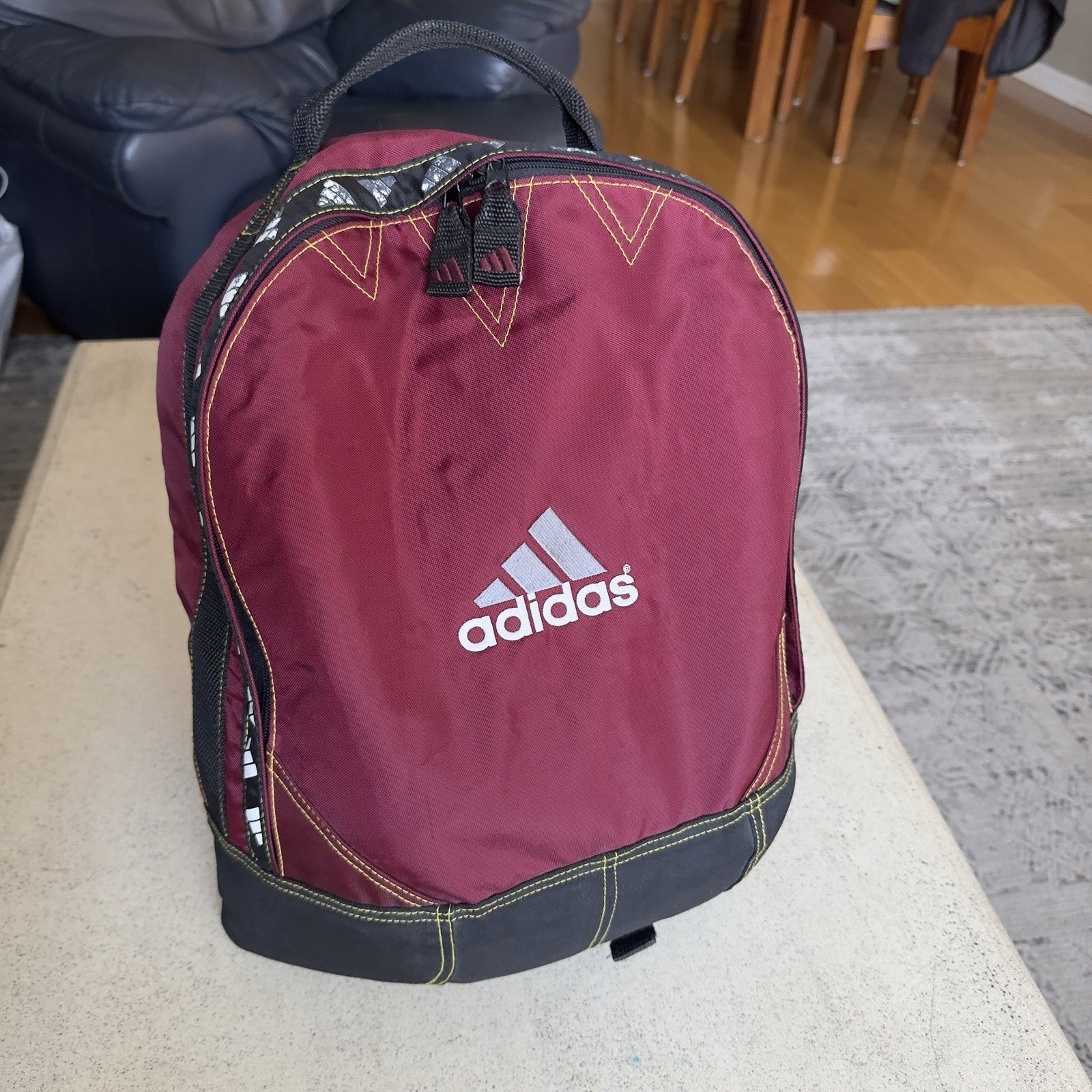 Vintage adidas 90s Backpack Burgundy Retro Sports Bag Tape 3 Stripe 18x13x7