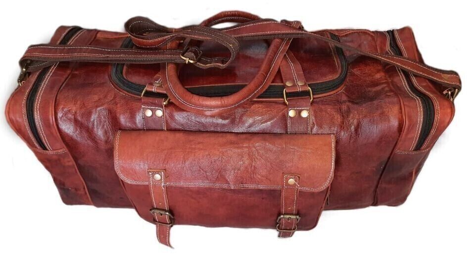 28″ Leather Italy Bag Men Duffle Travel Luggage Gym Genuine Overnight Weekend