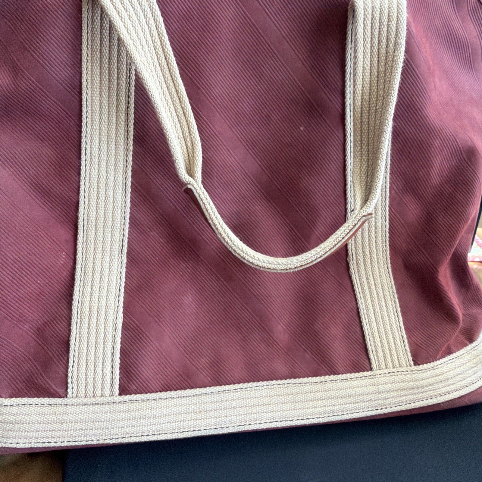 Vintage Natural High Rusty Red Corduroy Fabric Lined Tote Large Handbag