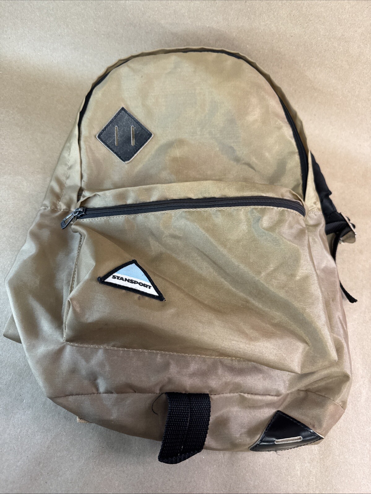Vintage StanSport Backpack 80s Tan 2 Zippers Black Straps Retro Bravo Day Bag