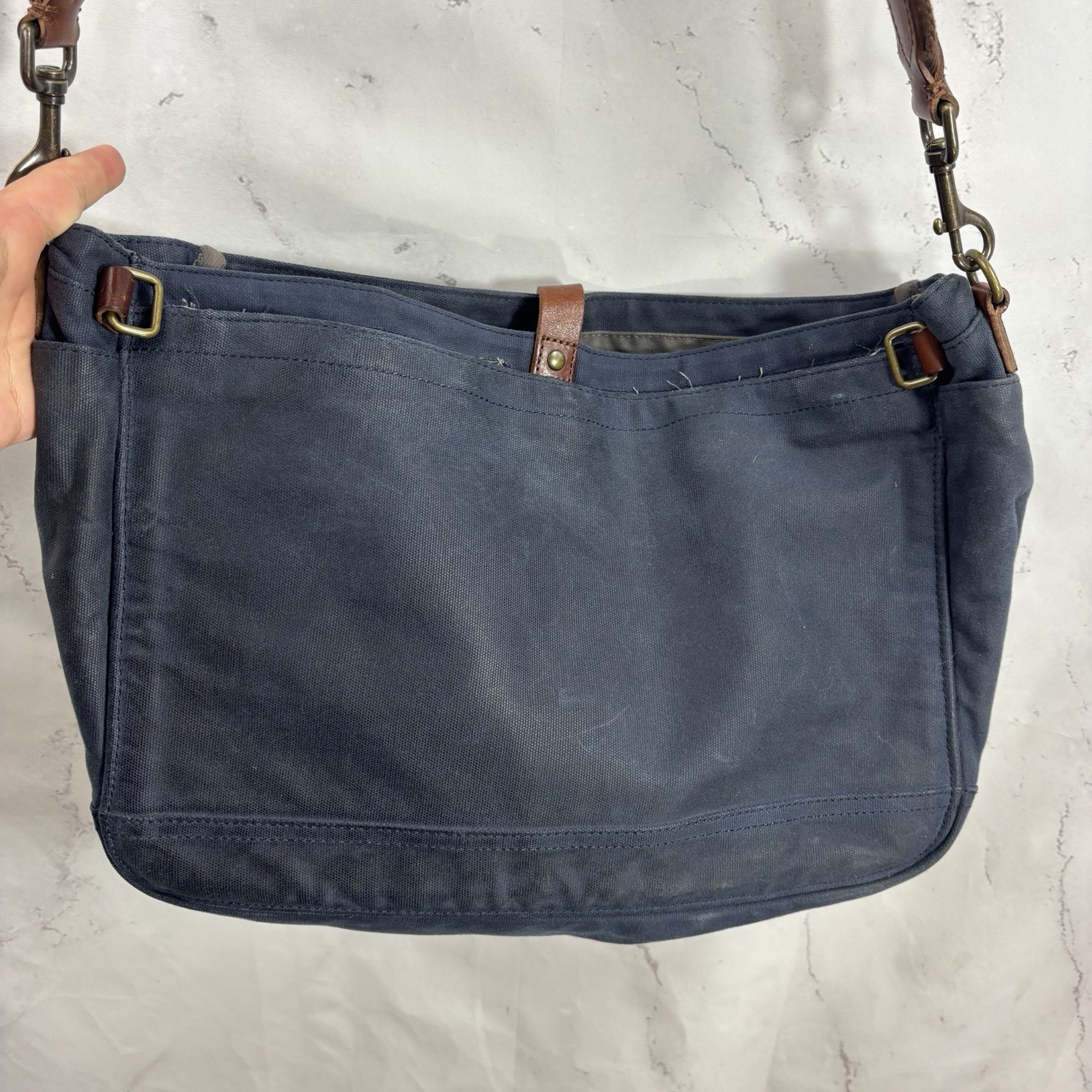 J Crew Dry Goods Abingdon Waxed Canvas Messenger Bag Cotton Leather Shoulder Bag