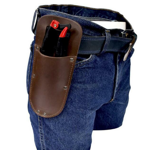 Men waist Bag tool Pouch clamp case electrician scissors sheath Cow Leather H73
