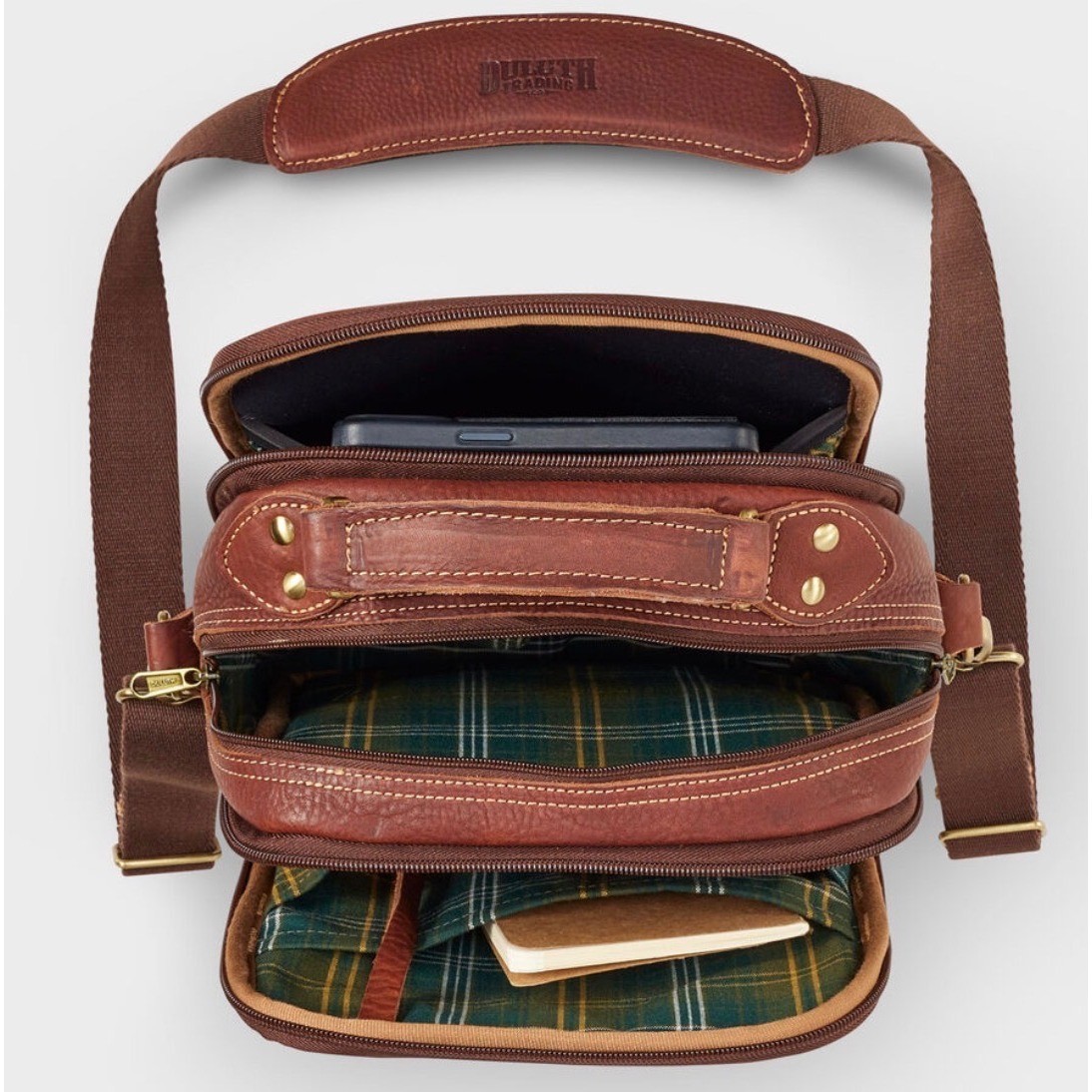 Duluth Trading Co Lifetime Leather Travel Bag Brown Crossbody Messenger 97310