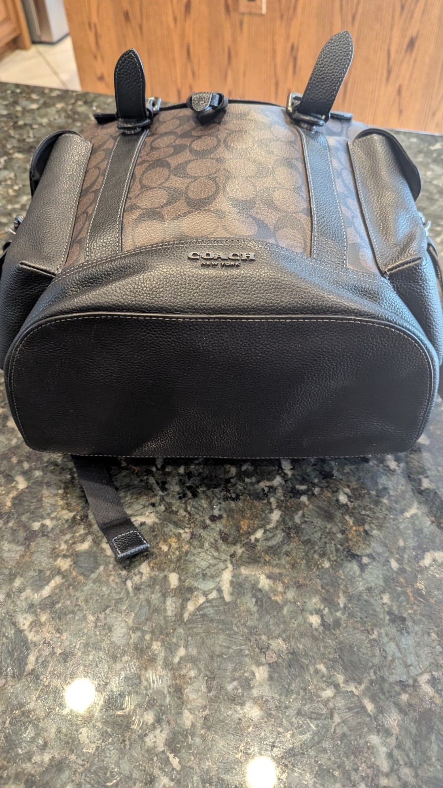 Coach Hudson Backpack Signature Canvas Black Mahogany Leather Mens CB839