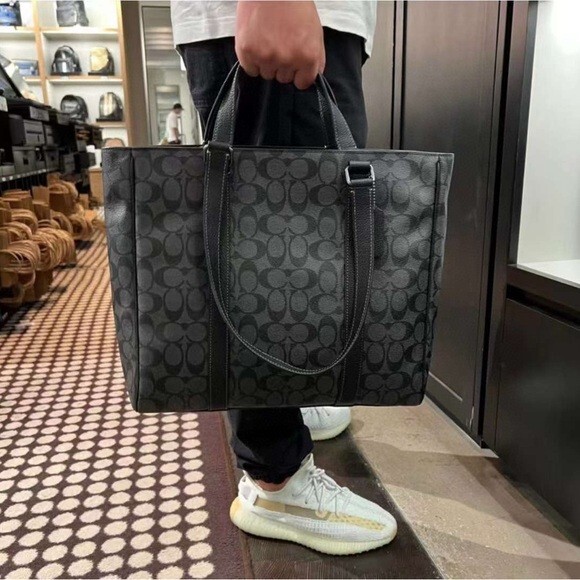 Coach CB849 Hudson Double Handle Tote Signature Canvas & Leather Charcoal Black