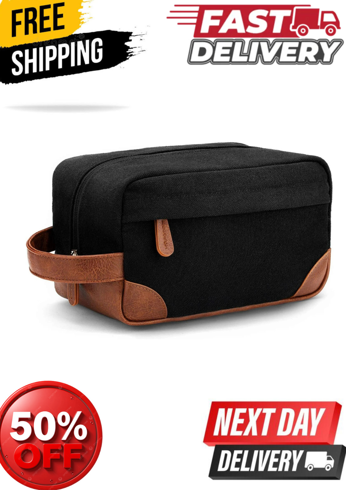 Water Resistant leather Canvas Shaving Bag Hanging Dopp Kit Toiletry Bag – Black