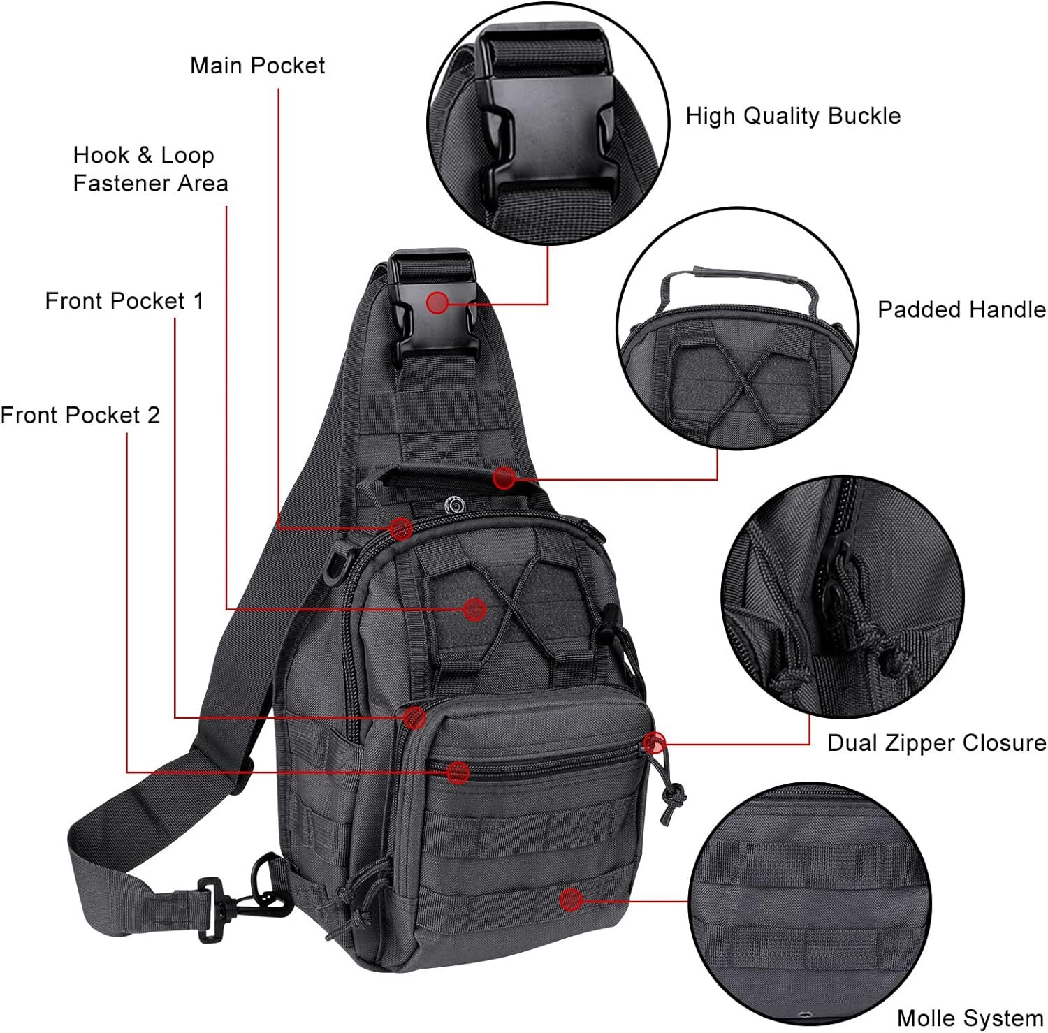 Tactical Sling Shoulder Bag Compact Chest Concealed Carry Gun Bag for Outdoor